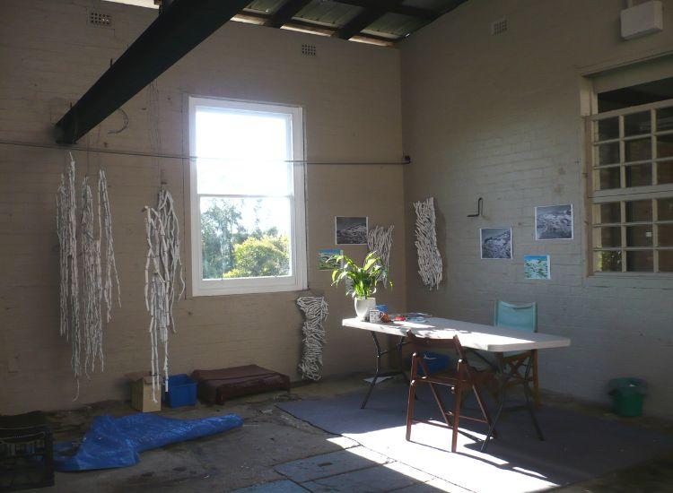 Interior space of artist studio. Morning Light through the window