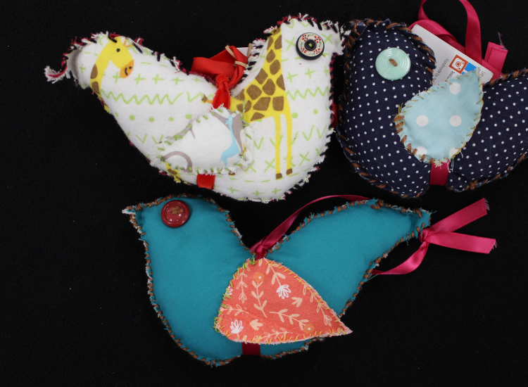 Fabric Birds on Black Background