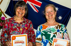 Community awards 2023 eco warriors ruth mitchell and anne pickles with their awards