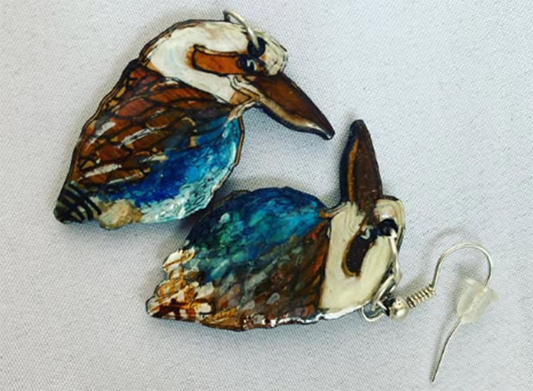 hand designed earrings with kookaburras