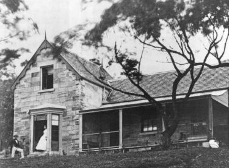 Black and white image of an old home in North Sydney