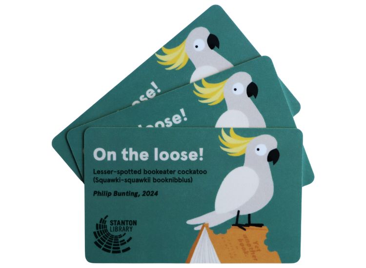 Kids library membership card with cockatoo design