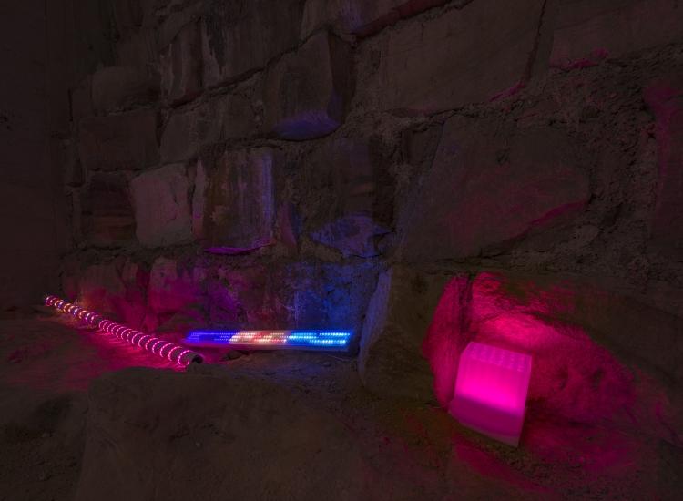 Colourful Sculptures in a dark room