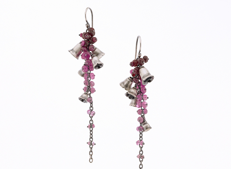 dangling silver earrings with smalls bells