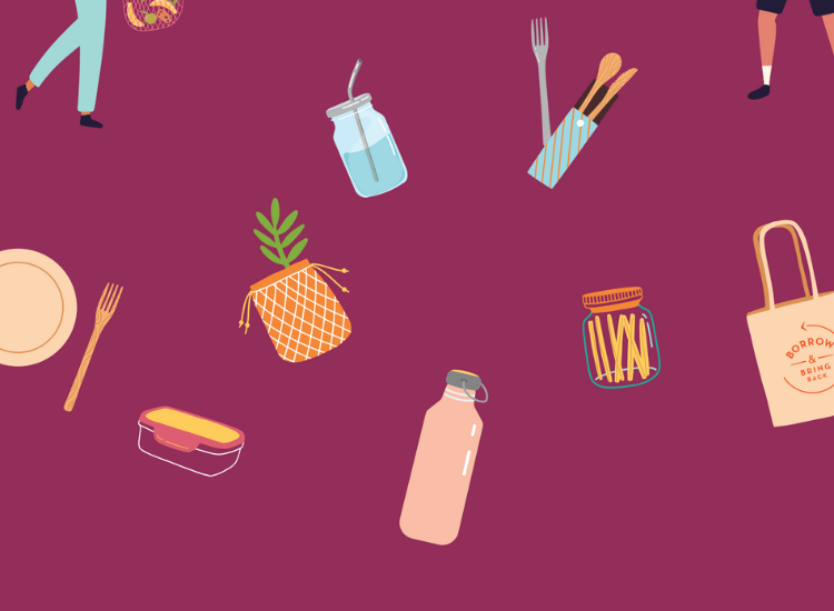 Illustrations of alternatives to single use plastic