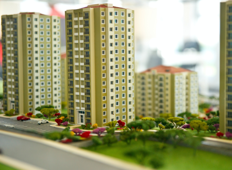 Image of a miniature model of a block of apartments