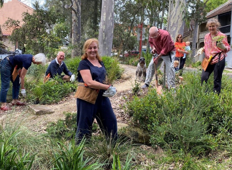 Residents from the Streets Alive group garden in Winslow St, Kirribilli