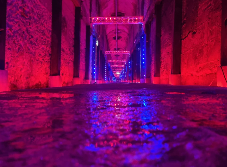 Tunnel One with red and purple lights