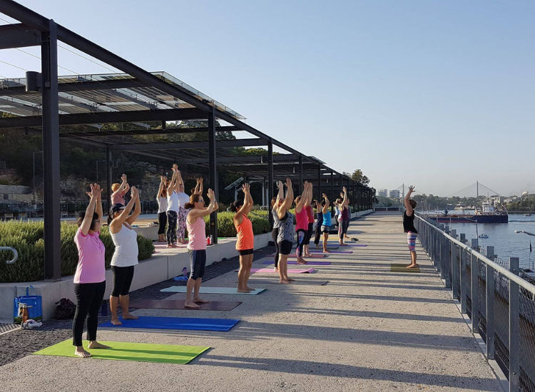 Yoga at West apron on the platform