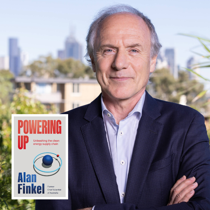 Image of photo of Alan Finkel with book cover.