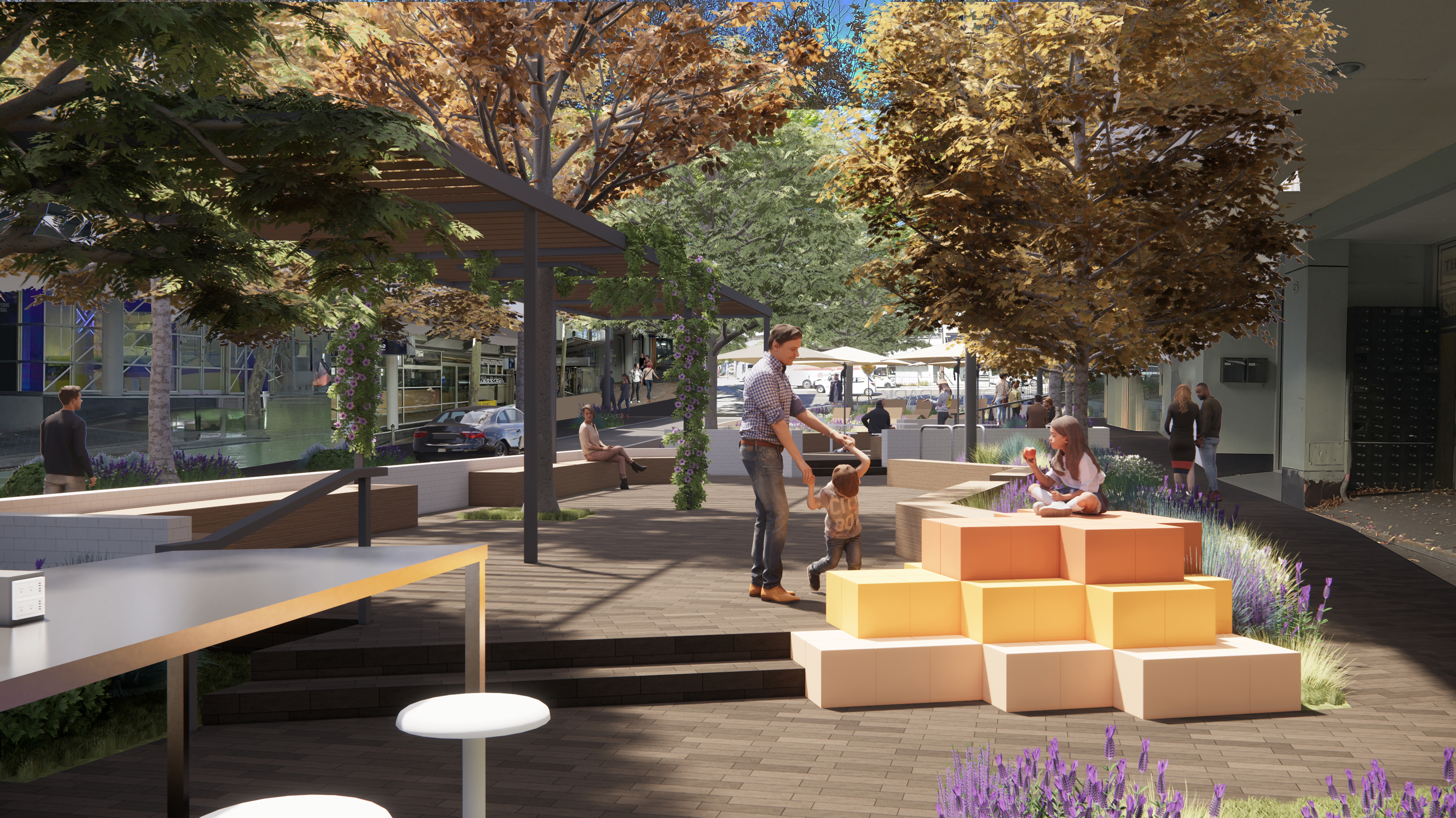 Young street plaza upgade northwest view montage - Artist Impression
