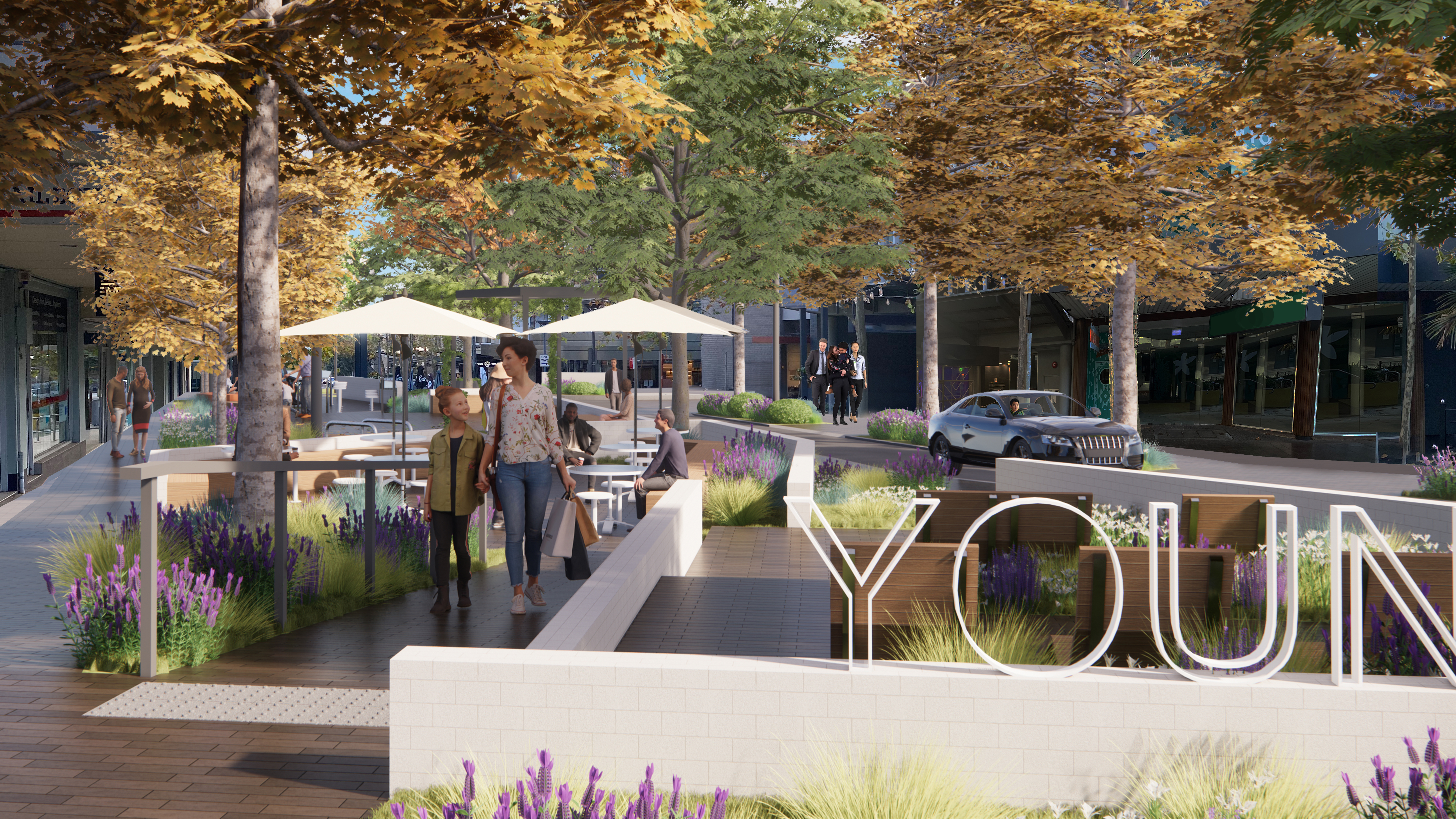 Young street plaza upgade southwest view - Artist Impression