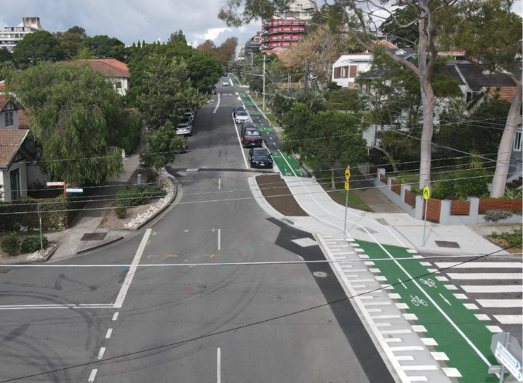 Birds eye image of the completed young st cycleway