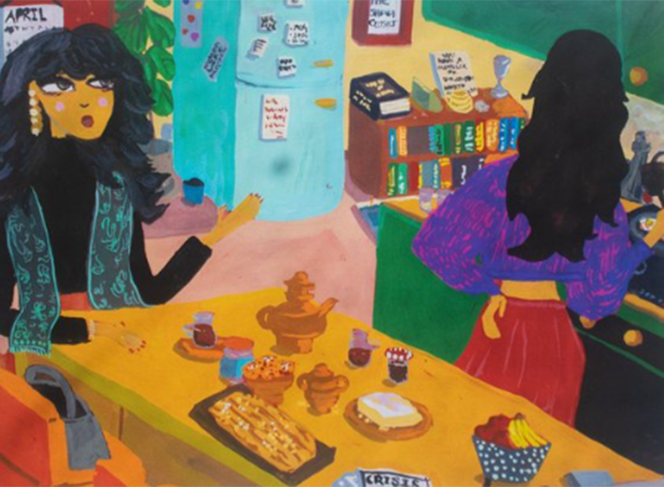 abstract painting of two women