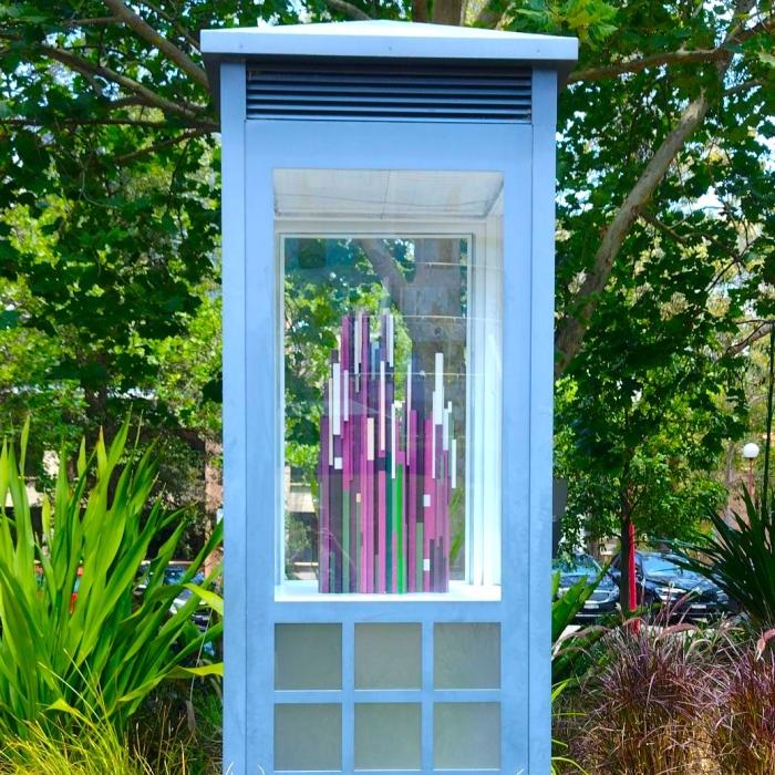 Sculpture in blue phone box