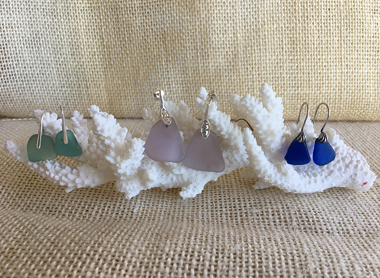 green, purple and blue earrings